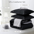 JOLLYVOGUE Twin Comforter Set, Ultra-Soft Bed in a Bag Twin Size 5 Pieces, Oeko-TEX Certified Bedding Set with Down Alternative Comforter, Sheets, Pillowcases & Shams, Black & Light Grey