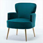 Trendy Velvet Accent Chair with Gold Metal Legs, Upholstered Armchair for Small to Mid-Size Spaces, Modern Living Room, Bedroom, Vanity Desk and Entryway, Greenish Blue