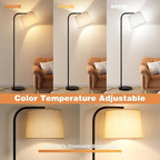 Ambimall Remote-Controlled Floor Lamp - Color Temperature Adjustable and Fully Dimmable, Standing Lamp for Living Room with Rotating Head, Tall Lamp for Bedroom, 9W Bulb Included (Black and Beige)