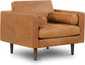 POLY & BARK Napa Lounge Chair – 42” – Cognac Tan – Italian-Tanned Full-Grain Pure-Aniline Leather, Feather-Down Cushions, Solid Wood Frame
