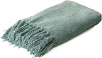 Sage Green Chenille Throw Blanket for Couch Bed，Soft Cozy Throw Blanket with Handmade Fringe, Decorative Blanket for Sofa Chair Living Room for Gift, (Sage Green)