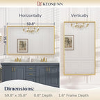 Keonjinn Gold Bathroom Mirror 60 x 36 Inch, Brushed Gold Metal Framed Mirrors, Square Corner Rectangular Large Wall Mirrors, Trimmed Wall-Mounted Vanity Mirror(Horizontal/Vertical)