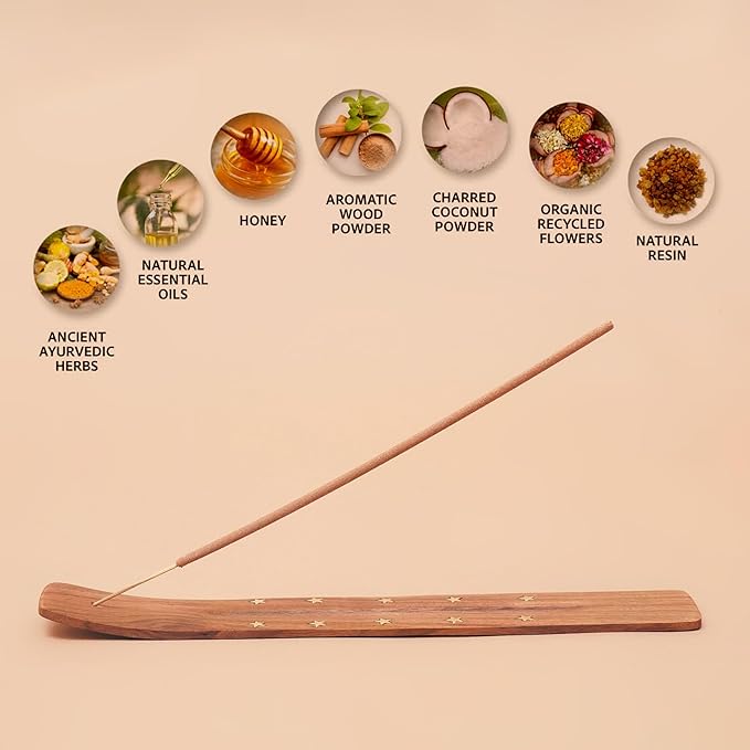 Incense Sticks 8 Inch, Made from Temple Flowers, Sandalwood and Frankincense Blend, Includes Incense Burner Stand, 80 Count, Long-Lasting Aroma for Meditation, Yoga, Home