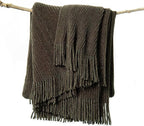 lifein Throw Blanket for Couch, Soft Boho Decor Bed Throw,Cozy Brown Knitted Chenille Small Farmhouse Lightweight Throw (Brown,60 * 80")