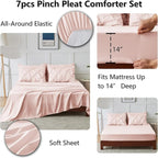 CozyLux King Size Comforter Set Blush Pink, 7 Pieces Pintuck Bed in A Bag Pink Comforter King Size, Pinch Pleat Bedding Set with All Season Comforter, Sheets, Pillowcases & Shams