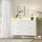 BOLUO White Dresser with LED Light and Charging Station for Bedroom 6 Drawer Dresser with USB Outlet, Fabric Dressers & Chests of Drawers Modern