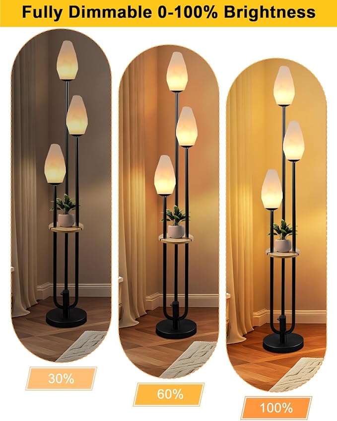 Lightdot Black Dimmable Floor Lamp with Table, 63IN Mid-Century Oval Floor Lamps with Bulbs Included, 3-Lights Candle Holder Style Modern Tall Standing Lamp for Living Room/Sofa Beside/Corner Decor