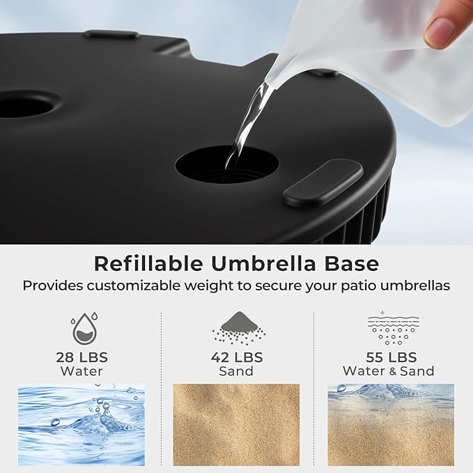 Giantex Fillable Umbrella Base - 55 lbs HDPE Patio Umbrella Stand, Water or Sand Filled, Shell Texture, 3 Hole Rings, Portable Pole Holder for Outdoor Poolside Deck Garden Beach, Round