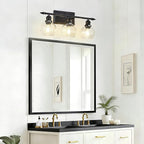 3-Light Bathroom Light Fixtures Matte Black Vanity Light Over Mirror Modern Vanity Lighting with Clear Glass Globe Vintage Wall Sconce for Kitchen Living Room Hallway Bedroom