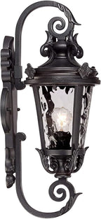 John Timberland Marseille Traditional Outdoor Wall Light Fixture Black Steel Scroll 19" Clear Hammered Glass Downbridge Arm for Exterior House Porch Patio Outside Deck Garage Front Door Home