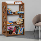 Brown Bookcase by Natural Wood, 4 Tier Bookshelf, Small Book Shelves Freestanding Display Storage Shelves. Open Bookshelf for Bedroom, Living Room and Office (Brown, 4 Tier)