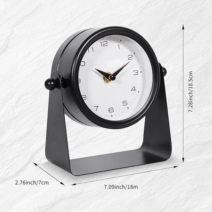 Vintage Mirror Table Clock on Stand, Decorative Desk and Small Clocks Shelf Clock Decorative Battery Operated Table Top Decor for Living Room，Silent Non-Ticking (Black)