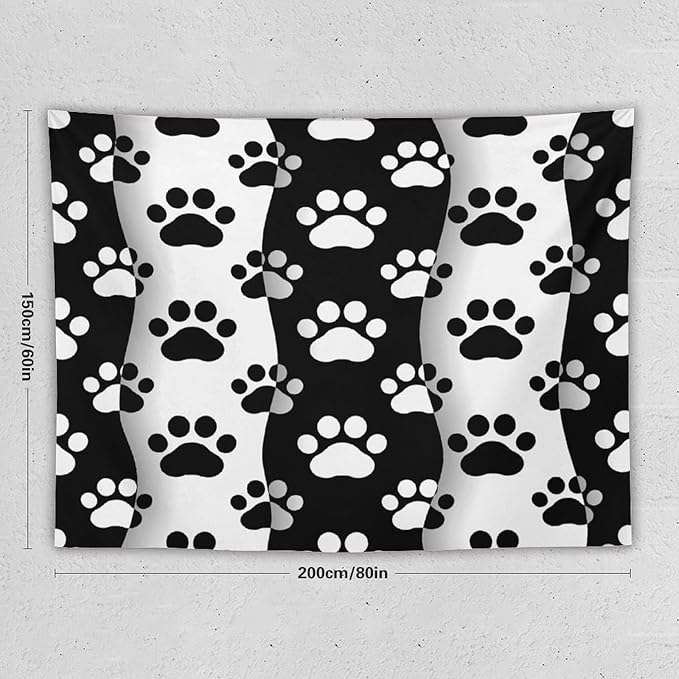 VUMIVI Pet Paws Tapestry Cute Puppy Kitten Black White Animal Paws Modern Funny Art Tapestry Wall Hanging for Living Room Bedroom Dorm Classroom Aesthetic Decor W80xL60in