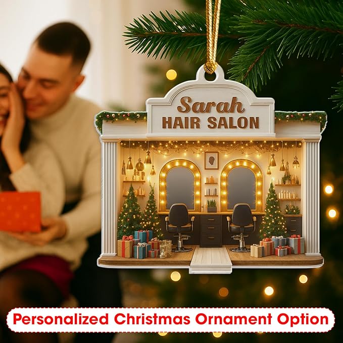 Personalized Hair Salon Christmas Ornament 2025, Custom Acrylic Flat Ornament, Holiday Tree Decor, Gift for Hairdresser, Hairstylist & Salon Owner