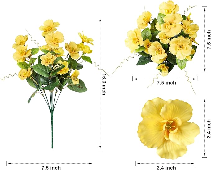 Fake Hibiscus Artificial Flowers for Outdoors Spring Summer Decoration, 6 Bundles Silk Hibiscus Flowers Bouquet UV Resistant Look Real Faux Plants for Outside Planter Front Door Porch Balcony, 2MixHC