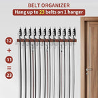 Belt Hanger for Closet Max 42 Belts, 2-in-1 Wall Mount Belt Organizer with 360° Rotating Hooks, Wooden Tie and Belt Rack for Closet Accessories Organizers and Storage, Walnut Wood