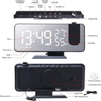Projection Alarm Clock for Bedroom Ceiling Digital Clock Radio with USB Charger Ports 180° Rotatable Projector, 12/24H,Snooze,Dual Loud Alarm Clock (Black)