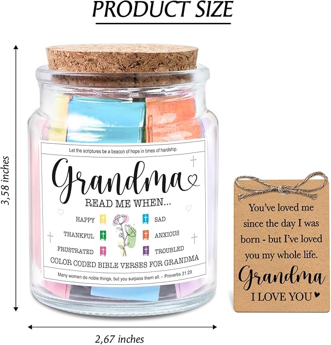 NewEleven Grandma Gifts - Christian Gift, Grandma Birthday Gifts From Granddaughter, Grandson, Kids - Daily Encouragement, Inspirational Present - Bible Verse Jar