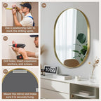 Gold Oval Mirror, 17"x30" Oval Bathroom Mirror, Brushed Gold Mirror with Aluminium Alloy Frame, Anti-Rust, Tempered Glass