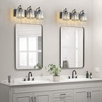 3-Light Black Bathroom Light Fixtures Over Mirror Modern Vanity Lights Crystal Wall Sconce Vintage Bathroom Lighting with Crystal Shade E26 Base for Bedroom, Living Room, Hallway