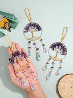 CrystalTears Amethyst Crystal Tree Life Hanging Ornament for Wall Window Home Room Decor, Handmade Feng Shui Healing Crystals Gemstone Glass Suncatcher Car Ornament, Crystal Gifts for Women Christmas