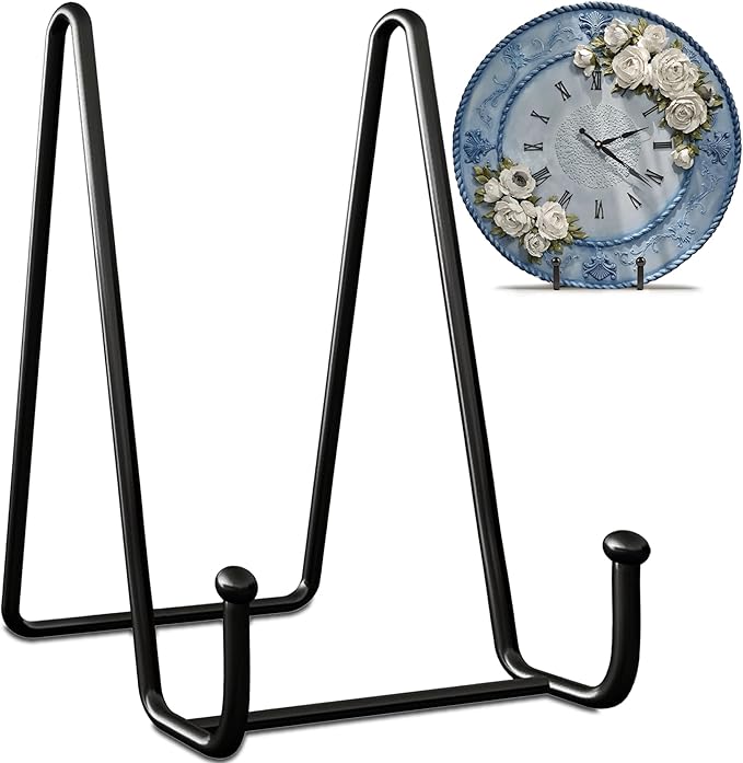 Plate Stands for Display-4 Pack 4 Inch Black Metal- Book Holder & Book Stand for Table, Racks-Trendy & Sturdy Display Stand for Decorative Art Plate, Tablets-Picture Stand for Party Decor