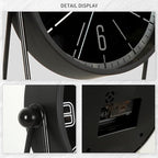 QIYAODECO® Vintage Metal Desk Clock for Bedroom, with Adjustable Angle Ticking Small Battery Operated Mantel Bedside Clock, Decorative Table Old Fashioned Style Black Decor Adult Kid Gift,Silver/Black