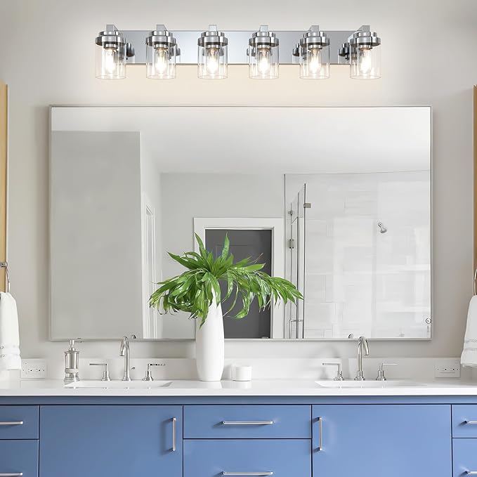 Vanity Light for Bathroom, 38" Farmhouse Bathroom Light Fixtures Over Mirror, 6 Light Vanity Lights with Clear Glass Shade, Modern Wall Lamps for Bedroom, Hallway