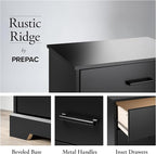 Prepac Rustic Ridge Farmhouse 6-Drawer Double Dresser, Black Dresser for Bedroom, Chest of Drawers with 6 Storage Drawers, 53.25” wide x 18.25” deep x 28.5” tall, Black
