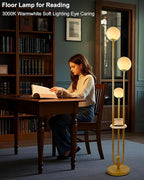 63IN Dimmable Floor Lamp with Shelf, Unique Globe Gold Tall Standing Lamps Candle Holder Style, 3000K Warmwhite Mid Century Modern Floor Lamp for Living Room Home Office(Bulbs Included)