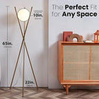 Ozarke Solstice Modern Frosted Glass Globe Floor Lamp (165cm) Contemporary LED Dimmable Lighting for Bedroom, Living Room, Hotel & Home Office (Gold)