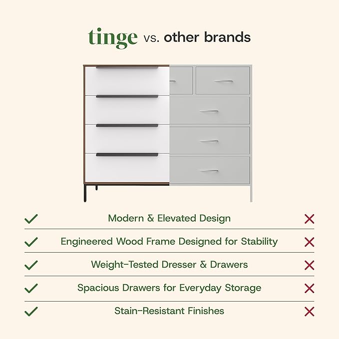 tinge Lira Premium Fabric Dresser - Solid Wooden Frame, 8 Spacious Sag-Proof Drawers with Sleek Metal Handles - Premium & Durable Storage Solution for Your Home (Dark Brown)