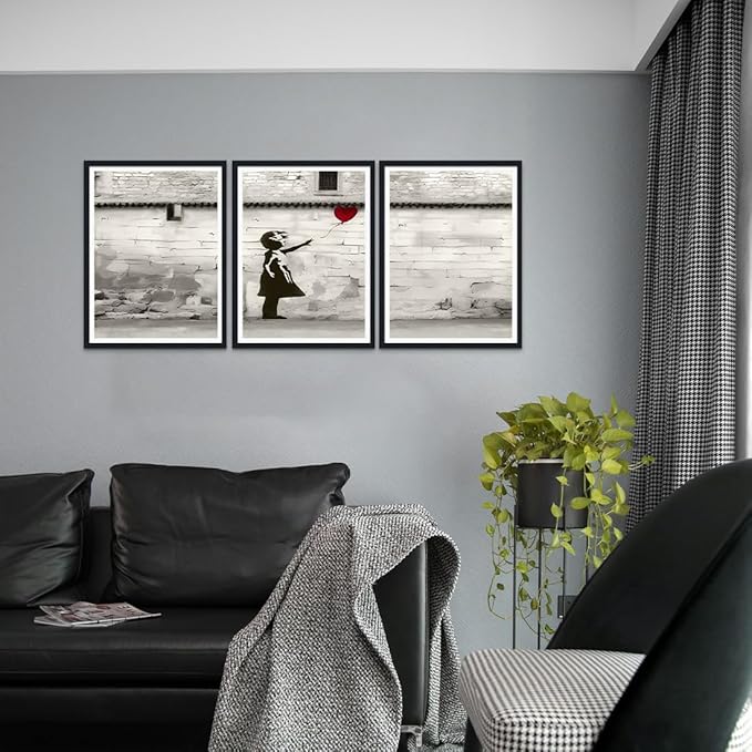 Novatique Banksy Street Wall Art Modern Graffiti Canvas Wall Art Teenager Street Art Painting Banksy Posters Prints for Living Room Bedroom,12" x 16" x 3Pcs