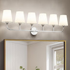 Kvhilw Bathroom Vanity Light, Brushed Nickel Bathroom Light Fixtures, 6-Light Lighting Fixtures Over Miror, Modern Wall Sconce with Flared White Fabric Shade, E26 Socket(ETL Listed)