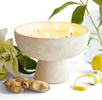 Blueme Happiness Candle | Yuzu & Ginger | 6 Wick - Refillable Wellness Candle with Essential Oils, Hand Finished & Poured Soy Wax Blend Ceramic Vessel, Natural Cotton Wicks | Giant 45 oz