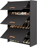 6-Tier Shoe Storage Cabinet with Hard Flip Doors, Holds 18–24 Pairs, Enclosed Dustproof Shoe Rack Organizer for Entryway, Closet & Bedroom, Space-Saving Shoe Shelf, Black, 27.8" x 12.0" x 41.9"