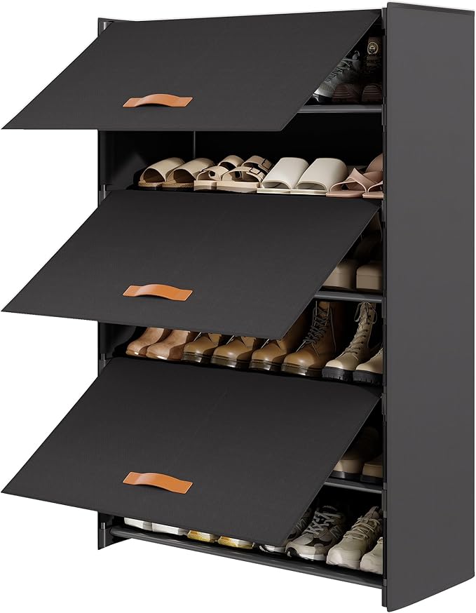 6-Tier Shoe Storage Cabinet with Hard Flip Doors, Holds 18–24 Pairs, Enclosed Dustproof Shoe Rack Organizer for Entryway, Closet & Bedroom, Space-Saving Shoe Shelf, Black, 27.8" x 12.0" x 41.9"