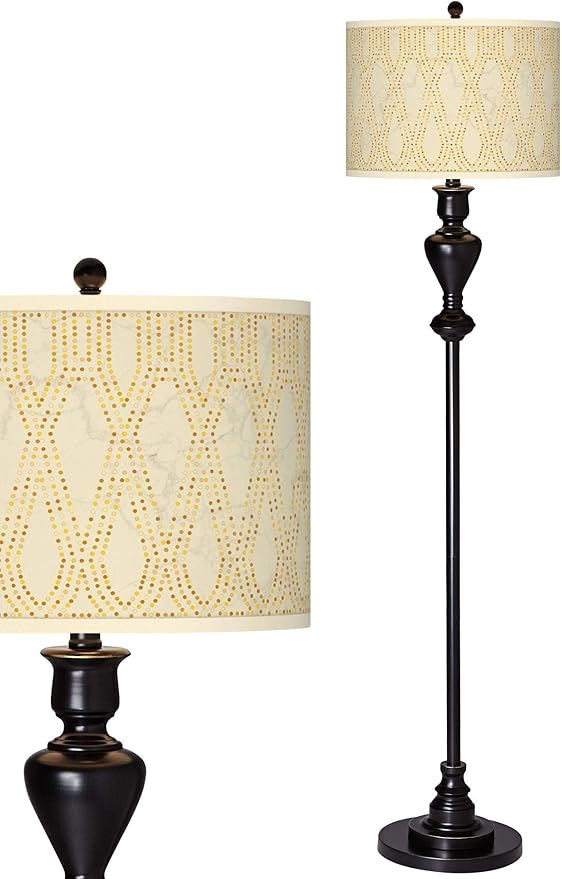 Roman Pebbles Black Bronze Floor Lamp with Print Shade