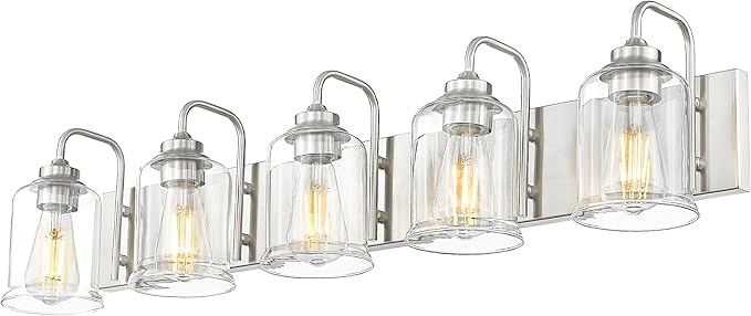 zeyu 36 Inch Farmhouse Modern Bathroom Lighting Fixture, 5-Light Bathroom Vanity Light, Brushed Nickel Finish with Clear Glass Shade, ZSL72B-5W BN