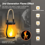 Hompavo Gen2 Solar Lanterns Outdoor with Ultra-Real Flame, Dual Charging (USB/Solar) & 2 Modes - Waterproof Decorative Hanging/Table Lights for Yard Patio Garden Gift Halloween Christmas Decoration, 2