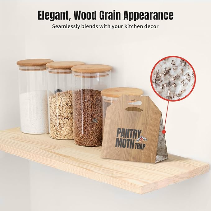 POPTRAP 10 Pack Pantry Moth Traps, Non-Toxic Glue Moth Trap for Food and Cupboard, Traps with Natrual Pheromones, Wood Grain Appearance for Pantry Moths
