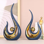 XMGZQ 2pcs Navy Blue Gold Modern Abstract Art Statue Table Decoration,Elegantes Ceramic Statue for Home Décor Accent,Mantel,Bookshelf,Centerpiece Table Decorations for Dining Room,adornos para sala