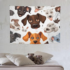 VUMIVI Cartoon Dog Head Tapestry Adorable Pets Humorous Style Abstract Art Illustration Tapestry Wall Hanging for Living Room Bedroom Dorm Classroom Aesthetic Decor W40xL30in