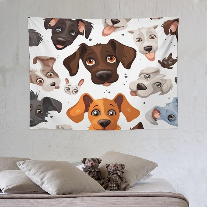 VUMIVI Cartoon Dog Head Tapestry Adorable Pets Humorous Style Abstract Art Illustration Tapestry Wall Hanging for Living Room Bedroom Dorm Classroom Aesthetic Decor W40xL30in