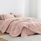 Love's cabin King Size Comforter Set Pink, 7 Pieces King Bed in a Bag, All Season Bedding Sets with 1 Comforter, 1 Flat Sheet, 1 Fitted Sheet, 2 Pillowcase and 2 Pillow Sham