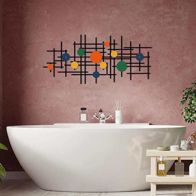 ruelen Set of 2 Minimalist Geometric Wall Decor - Modern Metal Wall Art for Living Room, Bedroom & Office – Abstract 3D Design in Bright Colorful Style