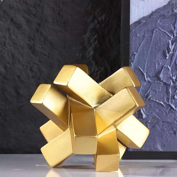 XMGZQ Gold Knot Statue for Coffee Table Decor,Modern Minimalist Geometric Knot Sculpture and Figurines,Abstract Art Line Decorative Ornaments Knick Knacks for Shelves,Bookcase,Console,Tabletop,Entry