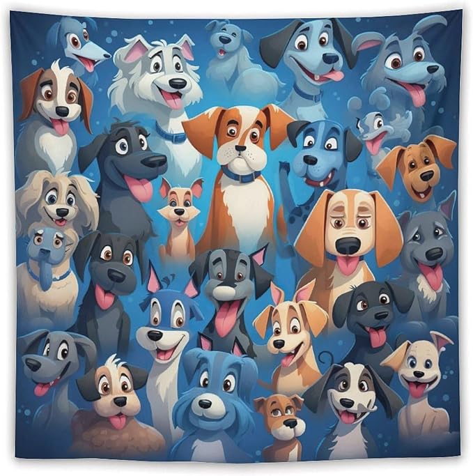 VUMIVI Cartoon Dog Tapestry Cute Puppy Pet Lovers Animal Theme Colorful Illustration Tapestry Wall Hanging for Living Room Bedroom Dorm Classroom Aesthetic Decor W60xL60in