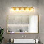 5-Lights Brushed Brass Bathroom Light Fixture Gold Vanity Lights Modern Crystal Bathroom Vanity Lighting Over Mirror Wall Sconce with K9 Crystal Shade E26 Base for Living Room, Bedroom Wall Lamp