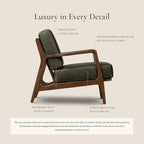 Poly & Bark Verity Leather Accent Chair – Armchair with Walnut Wood Frame – Fashion-Forward Lounge Seating for Living Room – Upholstered in Olivine Green Leather for Modern Style